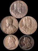 Five silver Coronation medallions.