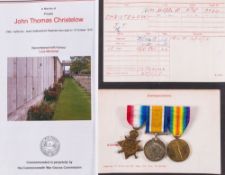 A WWI trio to '3364 Pte J T Christelow N Staff R':, with copies of research.