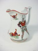A 19th century Elsmore & Forester puzzle jug: decorated with Grimaldi The Clown and cock fighting