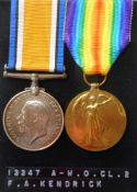 A Great War pair to 13347 A-W.O.Cl. 2. F.A.Kendrick. G.Gds: includes War and Victory medals.