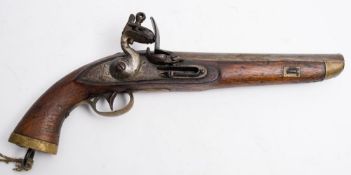 A 19th century flintlock Naval boarding pistol:, unsigned,