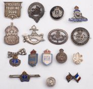A quantity of silver pin and lapel badges including a George V Wound Badge:,