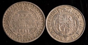 An 1819 halfcrown and an 1811 three shilling bank token:.