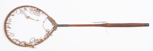 An early 20th century wooden landing net by W Haynes & Son, Cork:,