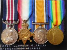 A World War One Military Medal group of four to 13494 L. Cpl. W.K.Bryan. 3/ G.