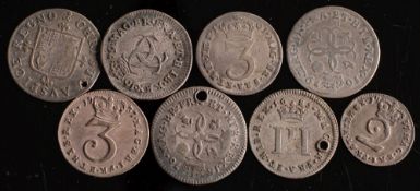 Eight Maundy coins including a better grade George II 2d:.