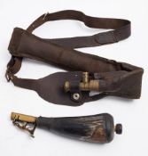 A horn and brass shot flask, unsigned,