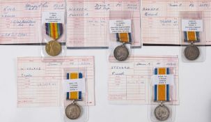 A group of four Devonshire Regiment War Medals and a Victory Medal:,