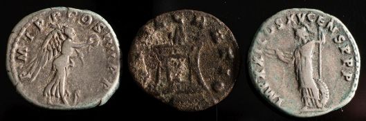 Two Denarius Trajen and Domition and a Roman bronze coin:.