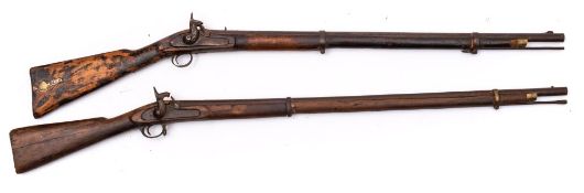 Two late 19th century percussion cap double banded rifles:, with plain barrels,