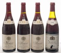 A bottle of Beaune 1988 and three bottles of Fleurie 1992 Gauthey-Cadet,