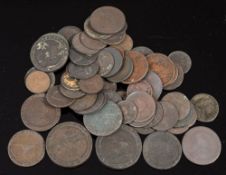 A large Collection of copper pennies, halfpennies and farthings including evasions:.