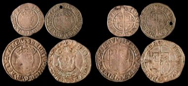 A Henry VIII groat (facing bust), a Henry VIII groat (profile bust) and two half groats.
