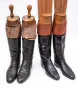 Peal & Co, London two pairs of black leather riding boots:, one with boots trees,