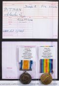 A WWI pair to '25634 Pte CJ Pitman Hamps R':.