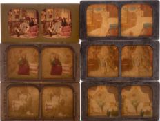 A group of twenty French wax tissue stereoscope cards:, including three 'Le Moulin Rouge' ,