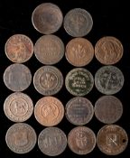 Eighteen copper penny tokens.