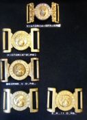 Grenadier Guards: five cast brass belt clasps, includes Victorian officers, Victorian other ranks,
