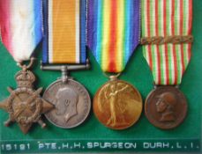 A Great War group of four to 15191. Pte. H. H. Spurgeon. Durh. L.I.