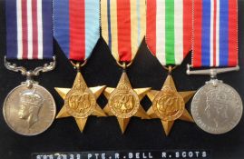 A World War II Military Medal group of five: to 5954839. Pte. R. Bell. R. Scots.