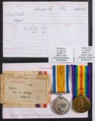 A WWI pair to '203345 Pte A Colyer Hamps R':.