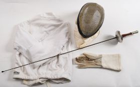 A set of fencing equipment by Leon Paul:, comprising ;- foil, mask, tunic and glove,