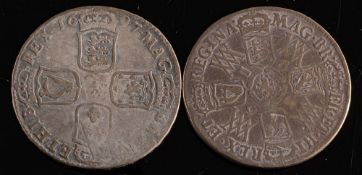 Two William & Mary halfcrowns, 1692 & 1697:.