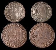 A James I shilling and a 1624 sixpence.
