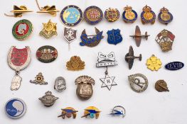 A collection of various of pin and lapel badges, including three BOAC service badges:,