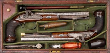 A pair of 19th century cased percussion cap duelling pistols by Joseph Egg, No 1 Piccadilly,