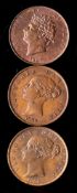 Copper halfpennies:- higher grade 1827, 1854, 1858.