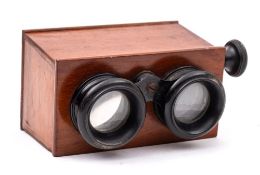 An early 20th century mahogany stereoscopic viewer:,