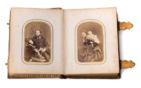 A Victorian brass bound leather carte de vistie album of the Royal family:,
