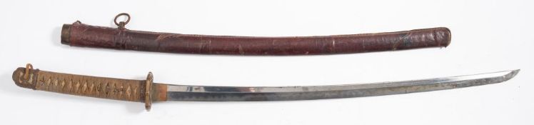 A Shinshinto period katana by Aoe Ujiharu, with later WWII military mounts:,