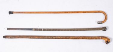 A late 19th century carved dog's head walking cane:,