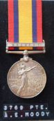 Queens South Africa Medal to 3769. Pte. A.E.Moody. Gren. Gds: with Belmont clasp.