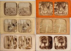 A group of twelve wax tissue stereoscope cards:, various views ad subjects,