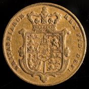 A George IV 1825 sovereign, Rev. crown/shield:.