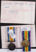 A WWI pair to '914320 Pte R Robinson Notts & Derby R':.