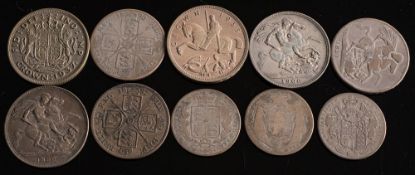 A mixed collection of English silver coins, including 1821, 1890 & 1900 crowns:.