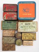 A collection of various cartridge and percussion cap boxes:.