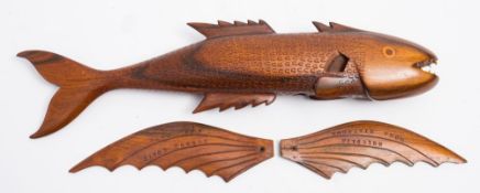 A Pitcairn carved wooden model of a flying fish by 'Jacob Warren':,