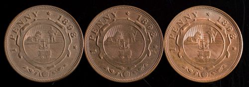 Three South Africa 1898 Kruge pennies:.