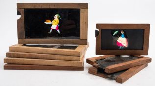 A group of eight hand-painted magic lantern slipping slides:,