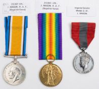 A WWI pair to '211367 Cpl J Mason RAF' together with a GRVI Imperial Service Medal.