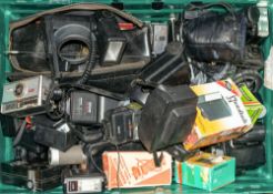 A collection of various camera accessories and flash units:, various makes.