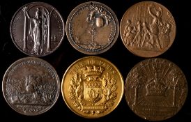 A 1757 Frederick II Rosbach commemorative medallion: and five other medallions (6)