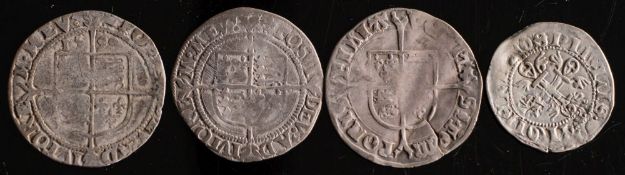 Four hammered silver coins including a Mary Groat:.