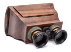 A late Victorian/early Edwardian walnut Brewster pattern stereoscopic viewer:,