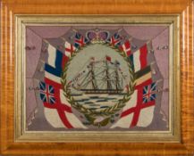 A good 19th century sailor's woolwork of a Royal Navy frigate running rigged and dressed in flags:,